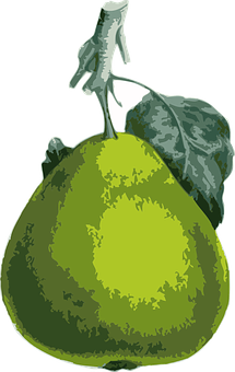 A Green Pear With A Leaf On Top