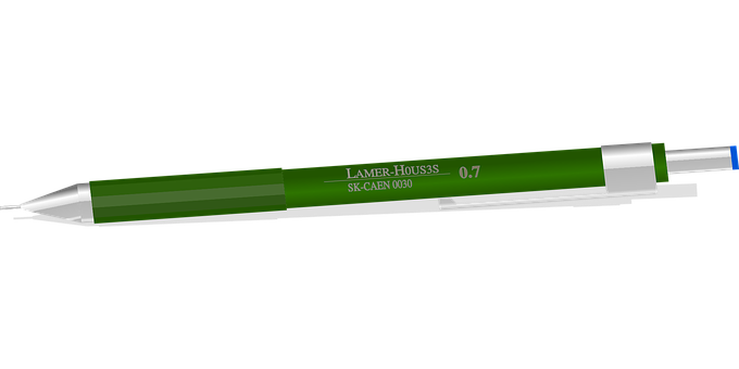 A Green Pen With White Writing On It