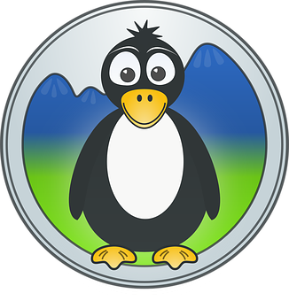 A Cartoon Penguin In A Circle