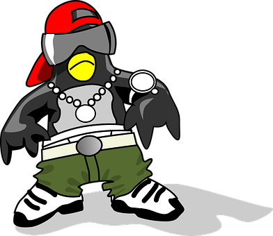 Cartoon Penguin Wearing A Hat And Necklace