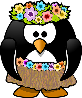 A Cartoon Penguin With Flowers On It