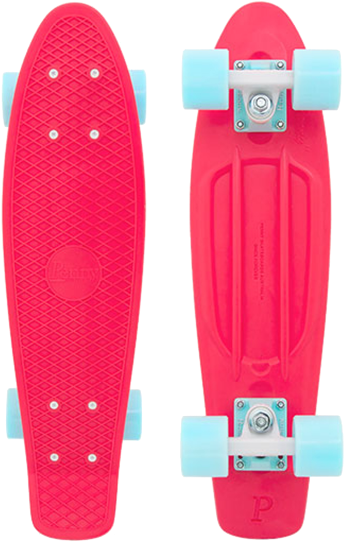 A Front And Back View Of A Pink Skateboard