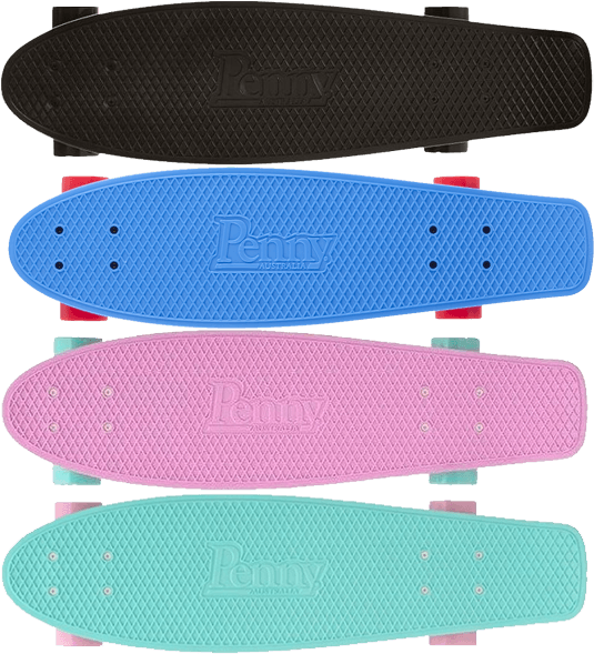 A Set Of Different Colored Skateboards