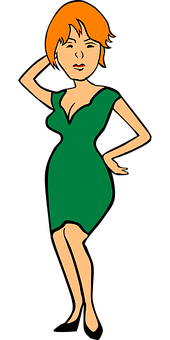 A Cartoon Of A Woman In A Green Dress