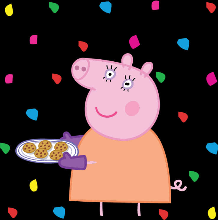 Cartoon Pig Holding A Plate Of Cookies