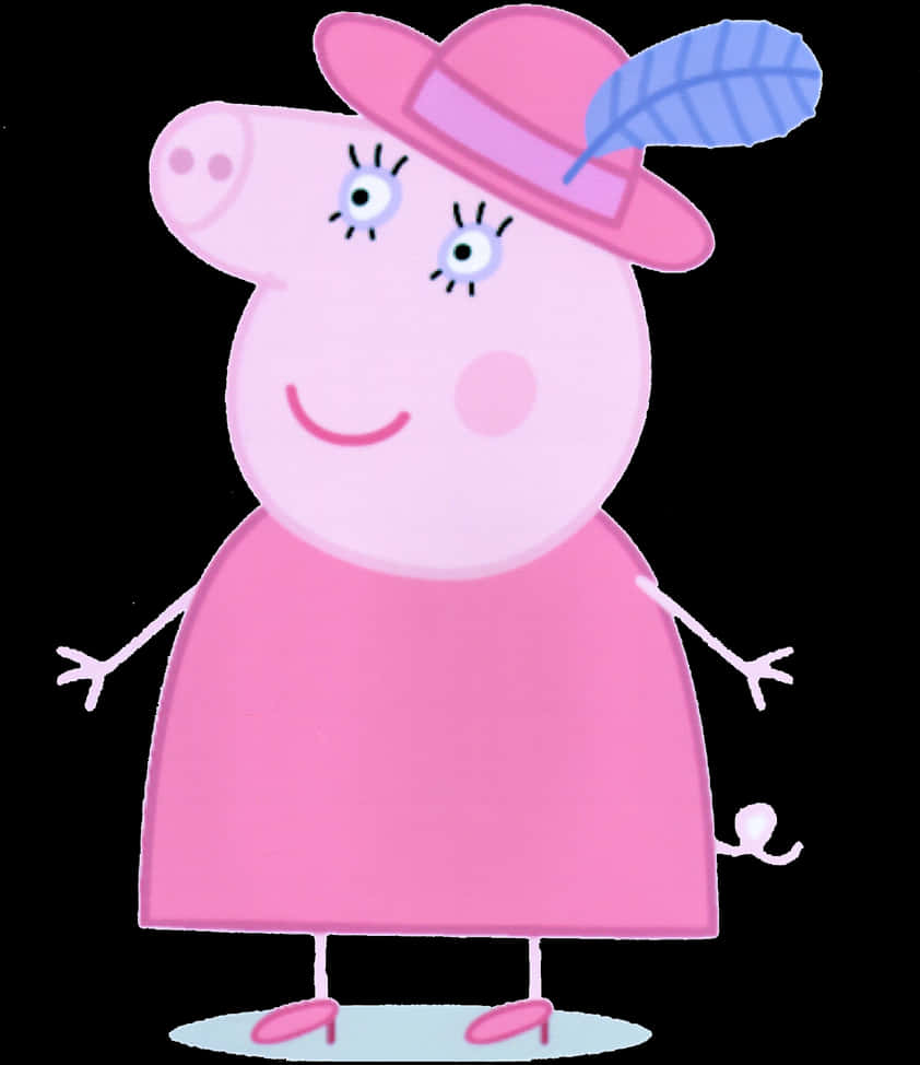 A Cartoon Pig With A Hat And Feather
