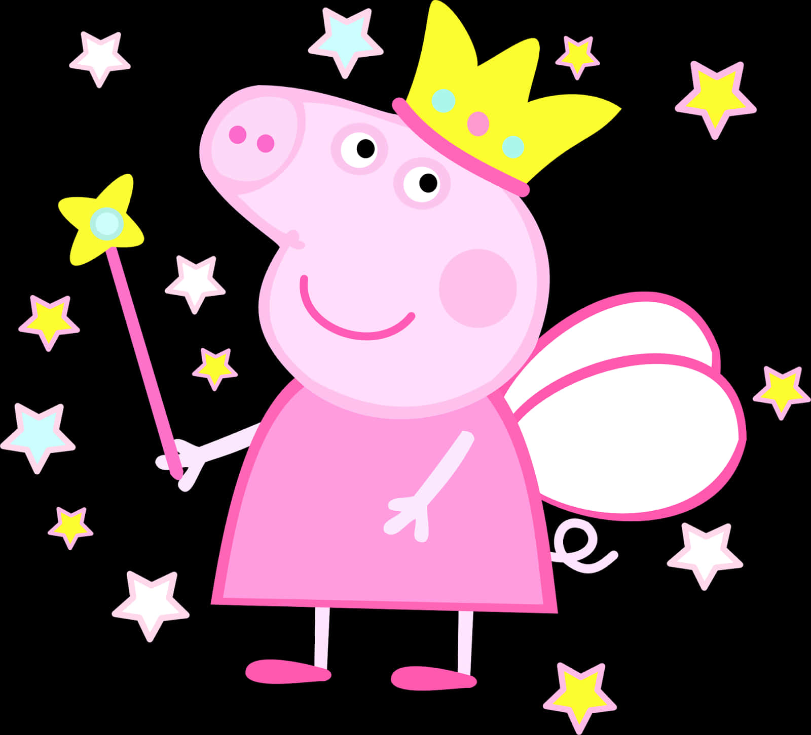 A Cartoon Pig With Wings And Crown Holding A Magic Wand