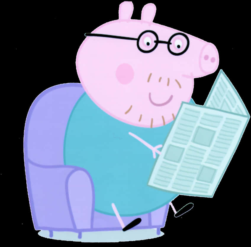 Cartoon Pig Sitting On A Chair Reading A Newspaper