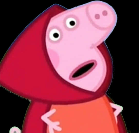 Cartoon Character Of A Pig In A Red Hoodie