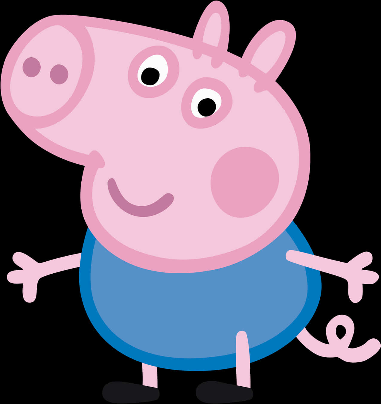 A Cartoon Pig With Blue Shirt And Blue Skirt