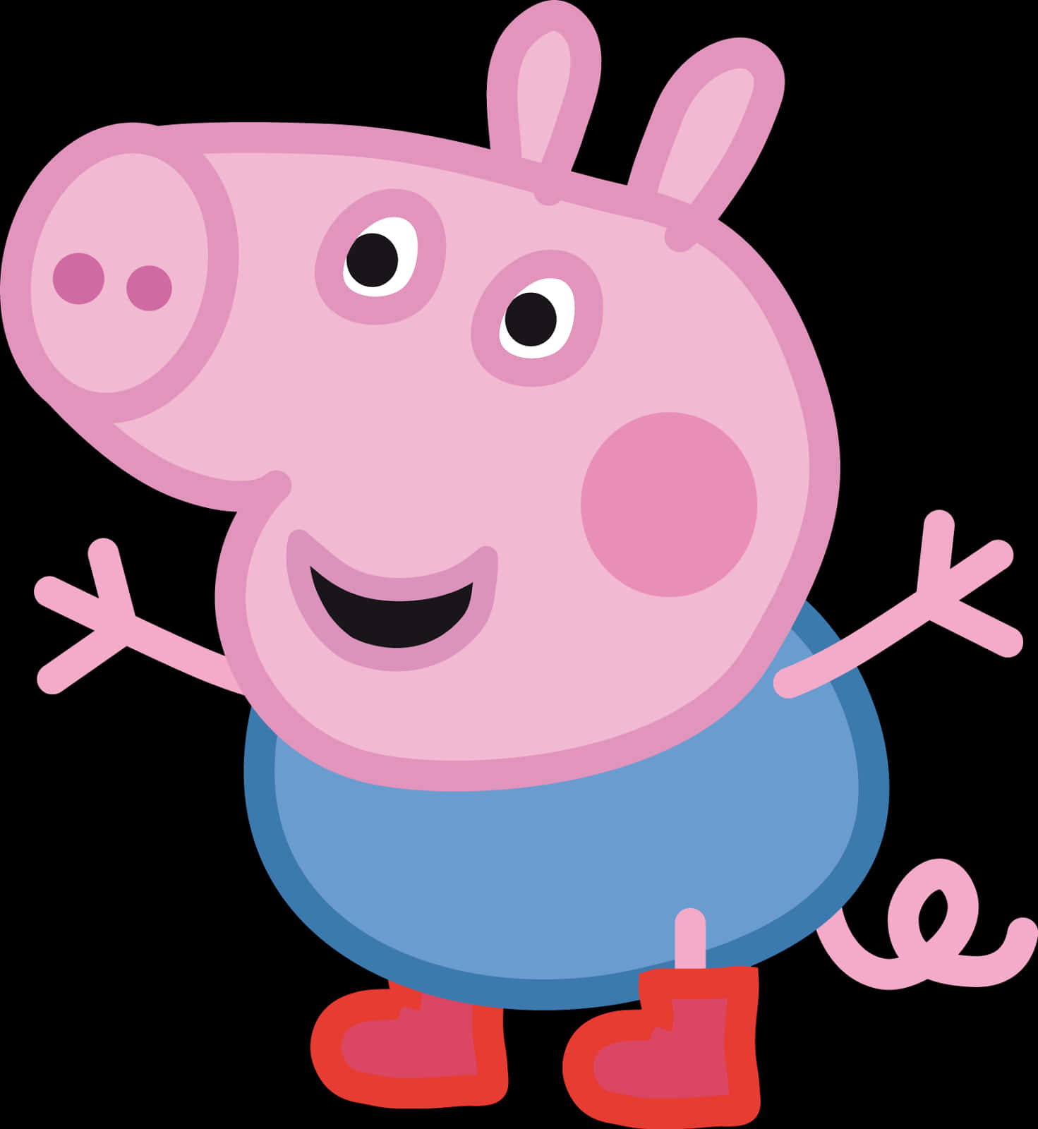 A Cartoon Pig With Red Shoes And Blue Pants