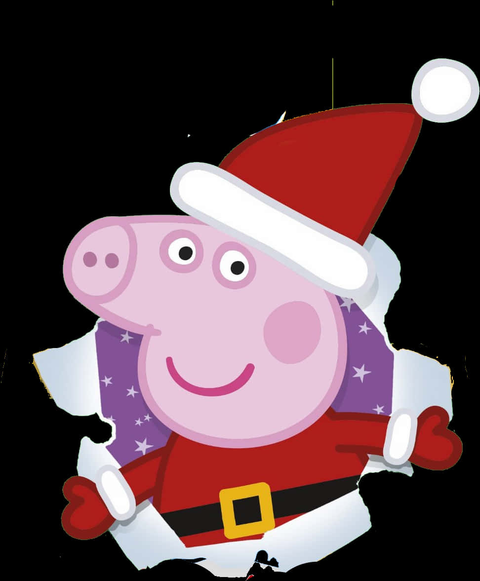 A Cartoon Of A Pig In A Santa Garment