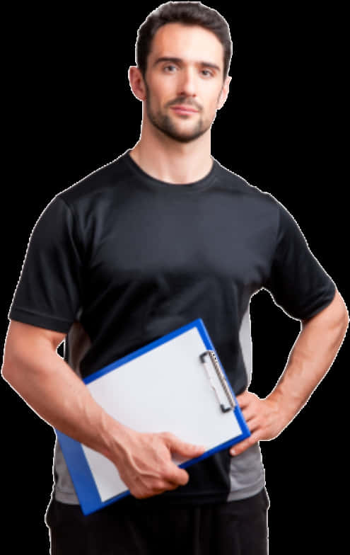Male Person Holding Blue Clipboard