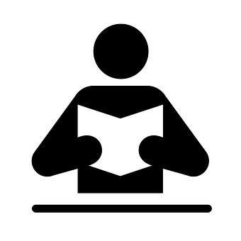 A Black And White Pictogram Of A Person Reading A Book