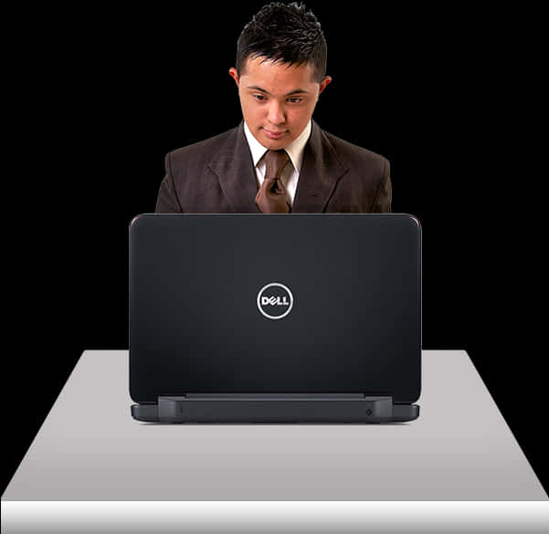 Male Person Using Dell Laptop