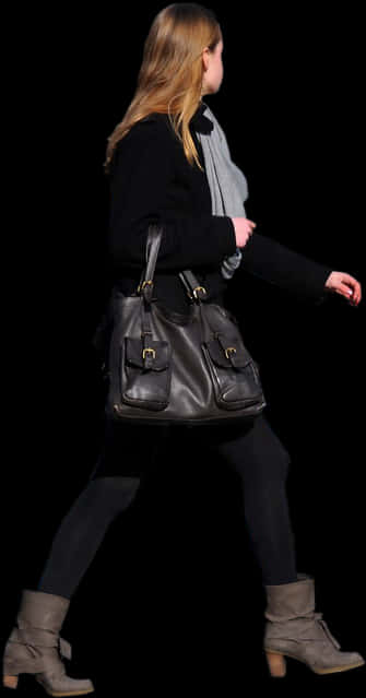 A Woman Walking With A Purse