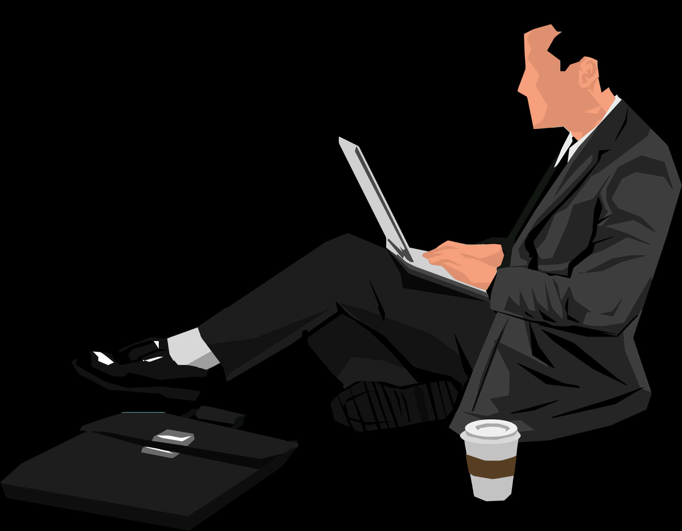 A Man In A Suit Using A Laptop