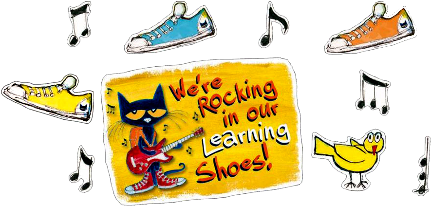 A Yellow Sign With A Cat Playing A Guitar And Shoes