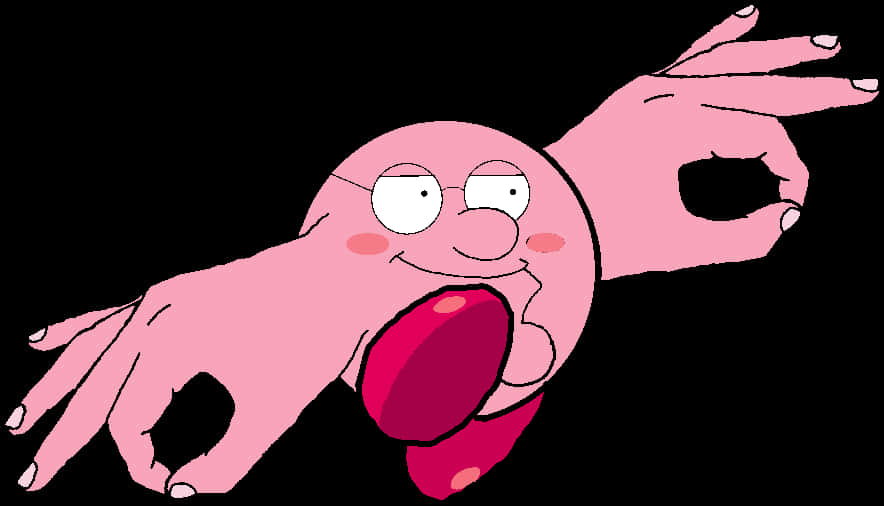 A Cartoon Of A Pink Round Object With Arms And A Face