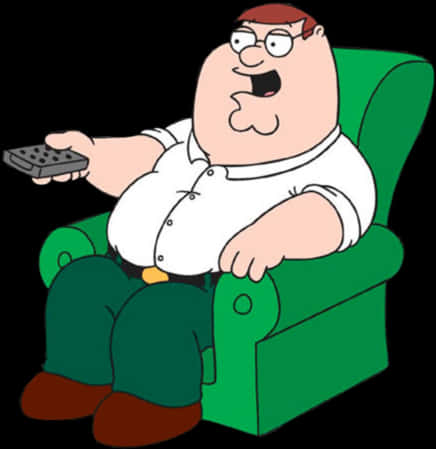 Cartoon A Cartoon Of A Man Sitting In A Green Chair Holding A Remote