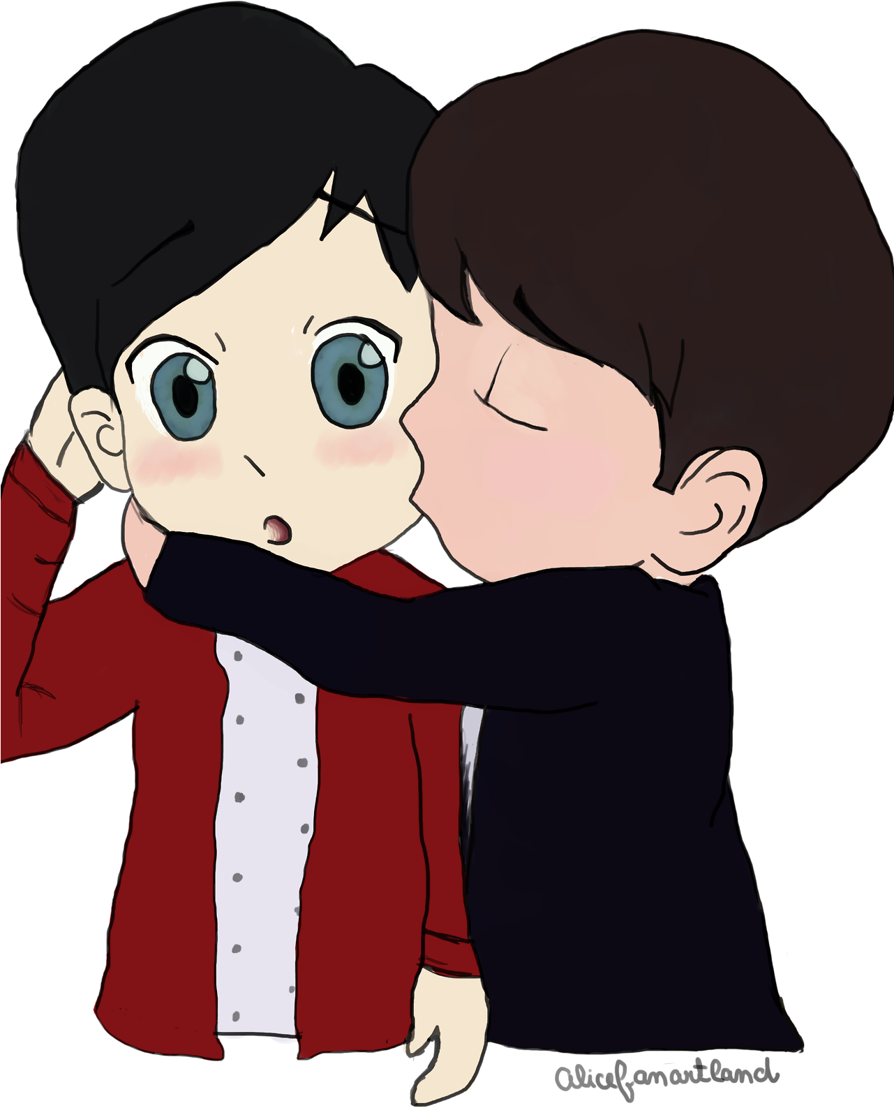 A Cartoon Of Two Boys Kissing