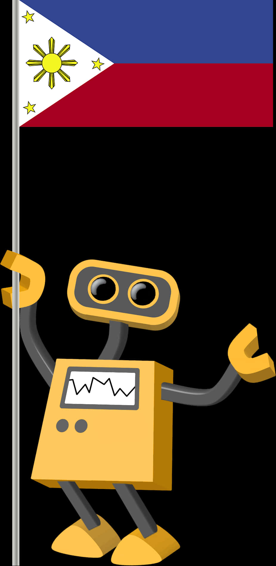 A Cartoon Robot Holding A Pole