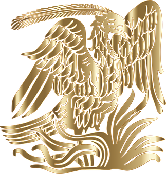 A Gold Eagle With A Feather