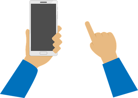 A Hand Holding A Phone And Pointing At It