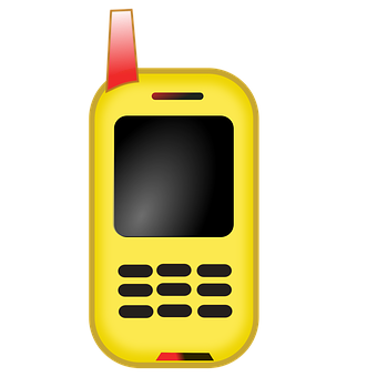 A Yellow Cell Phone With A Red Antenna