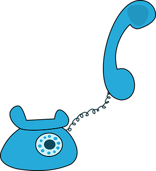 A Blue Telephone With A Long Cord