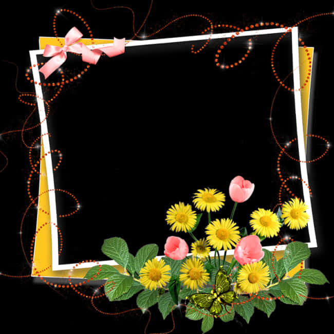 A Frame With Flowers And Butterflies