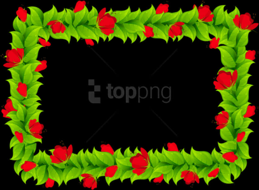 A Green Leaves And Red Flowers Frame