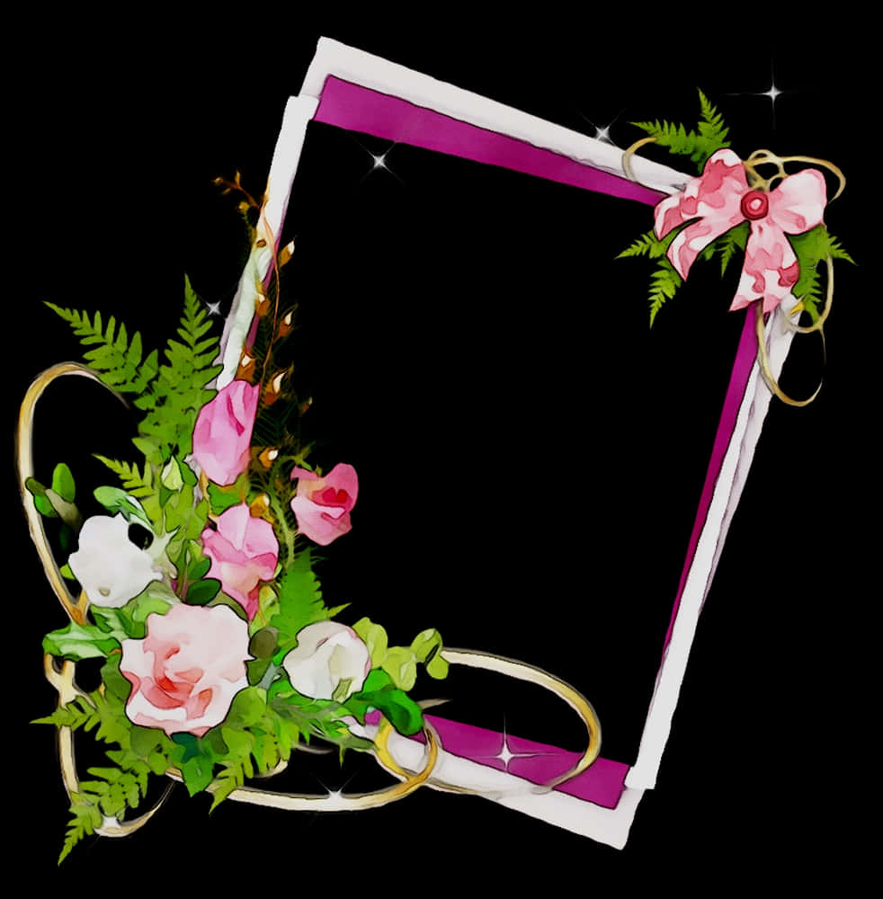 A Picture Frame With Flowers And Ribbons