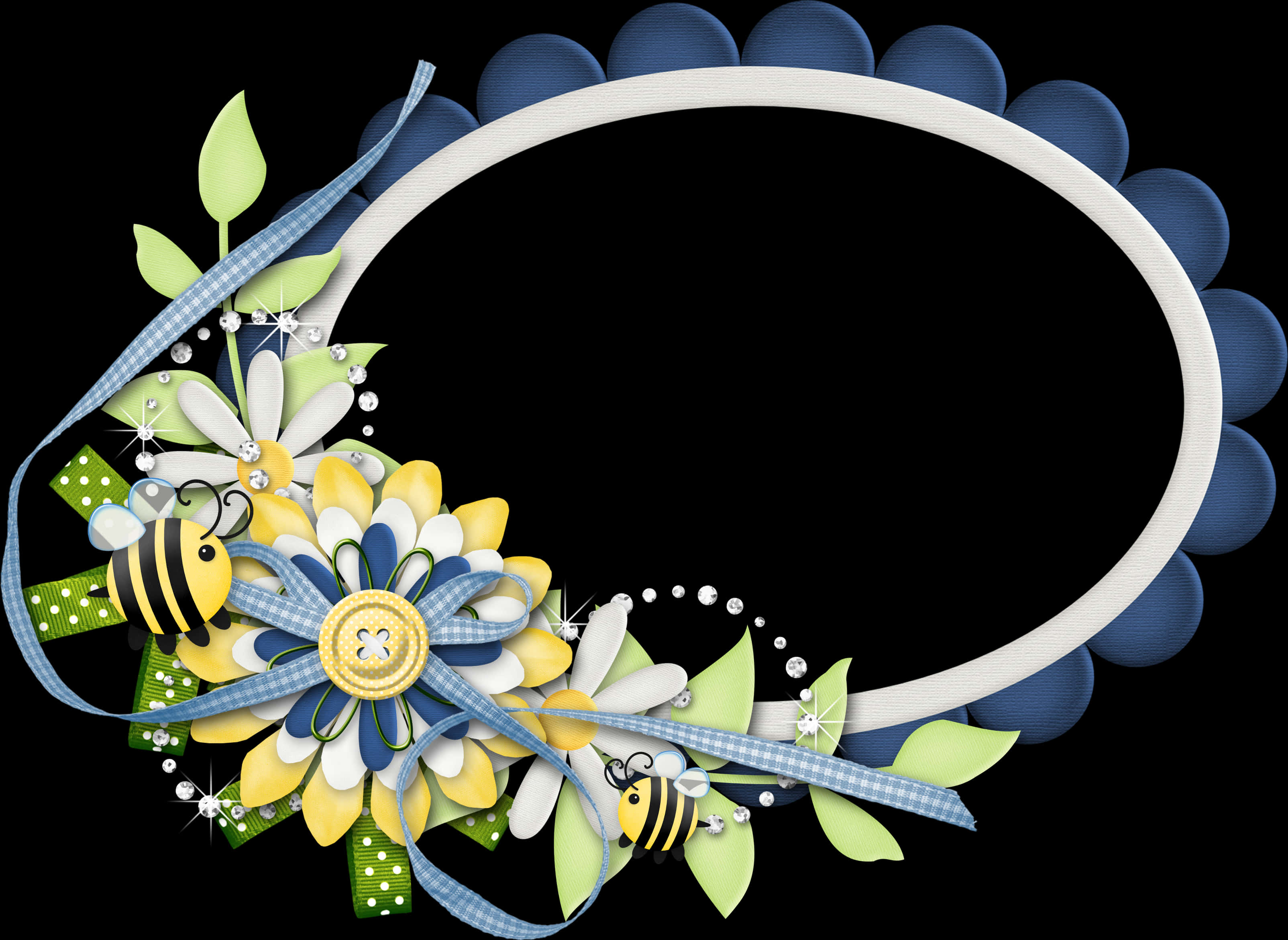 A Oval Frame With Flowers And Bees