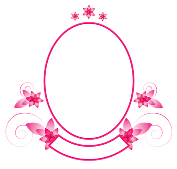 A White Oval With Pink Flowers And Swirls
