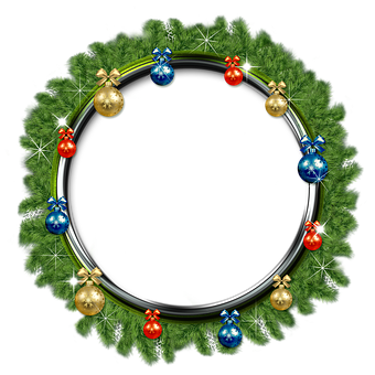 A Wreath Of Green Leaves With Ornaments