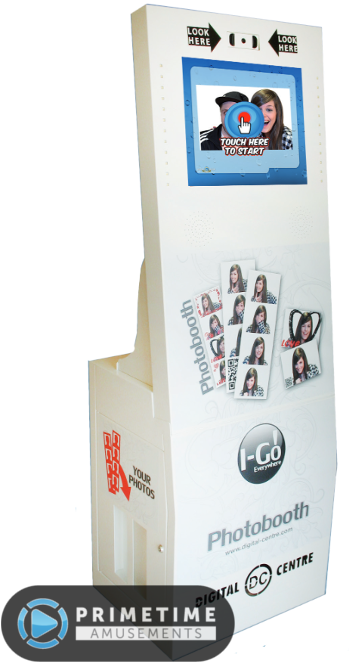 A White Cardboard Stand With A Blue And Red Logo