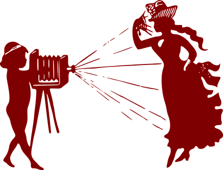 A Red Silhouette Of A Woman And A Camera