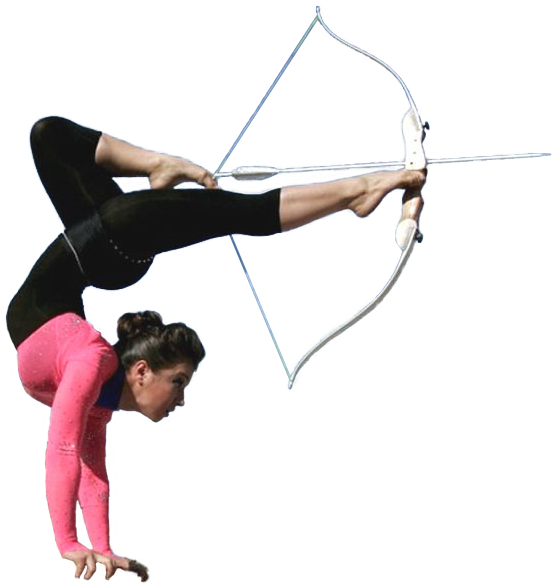 A Woman In A Pink Leotard Holding A Bow And Arrow