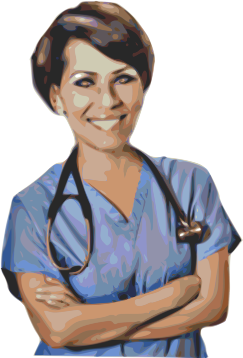 A Woman Wearing Scrubs And Stethoscope Around Her Neck