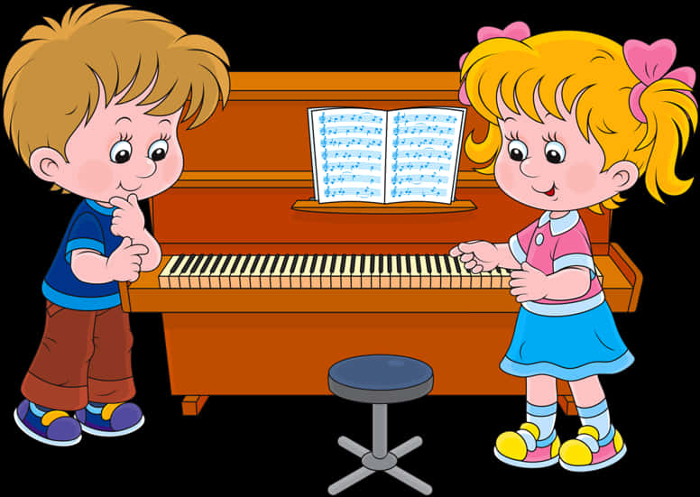 A Cartoon Of Kids Playing Piano