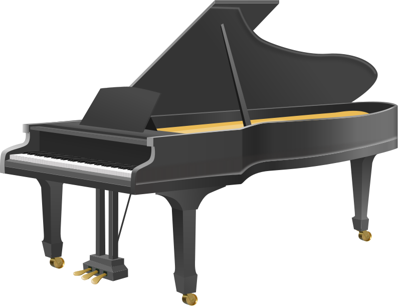A Black Piano With Gold Legs