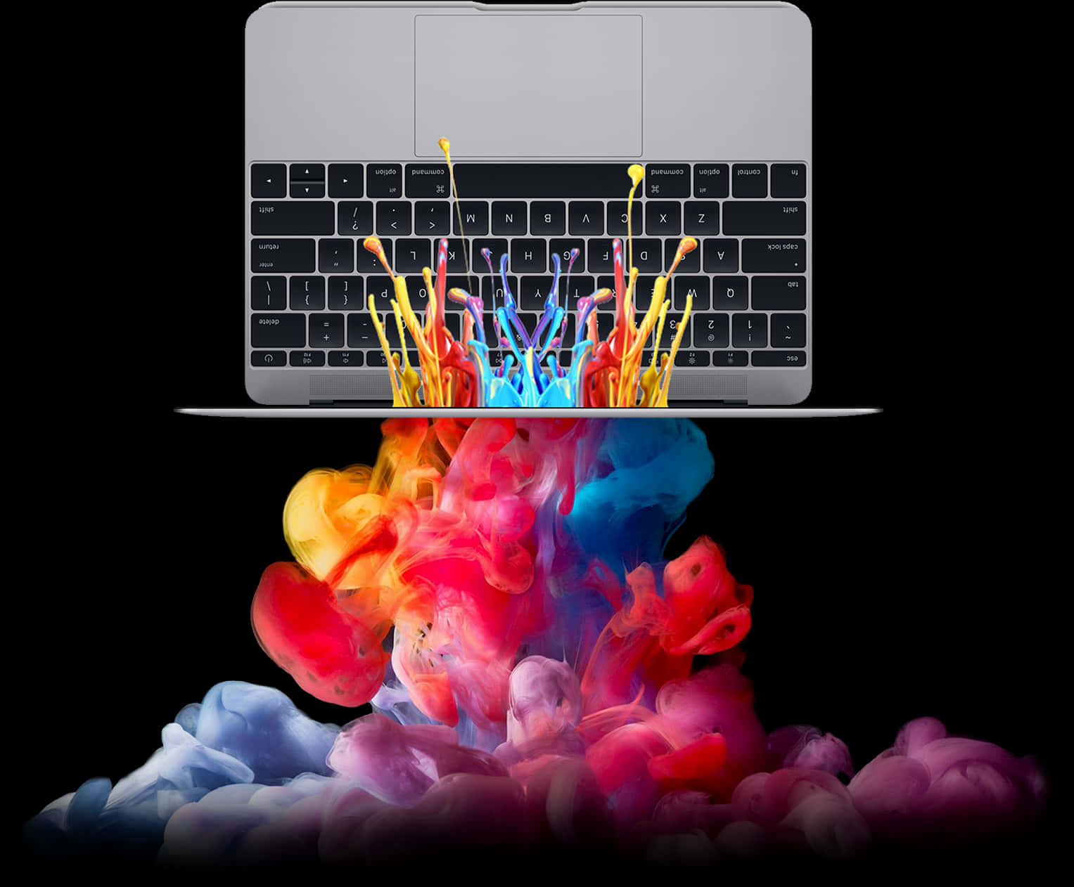 A Laptop With Colorful Paint Splashing Out Of It