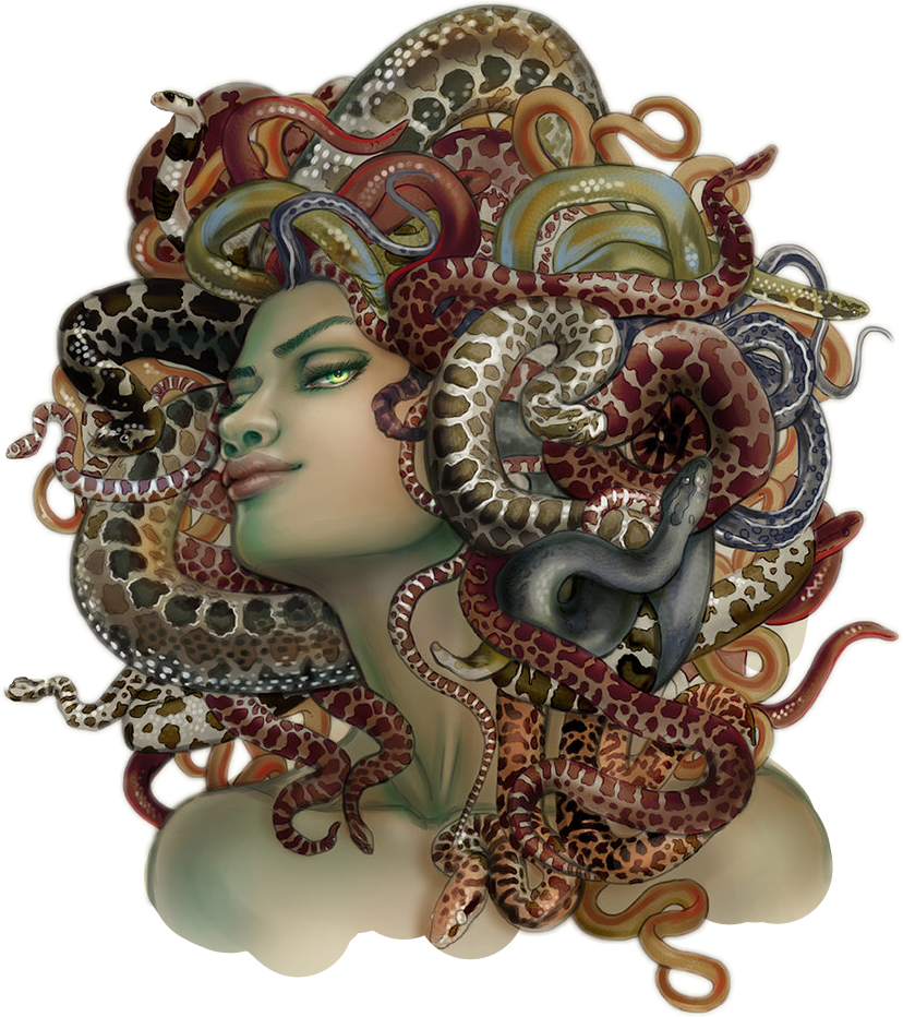 A Woman With Snakes Around Her Head