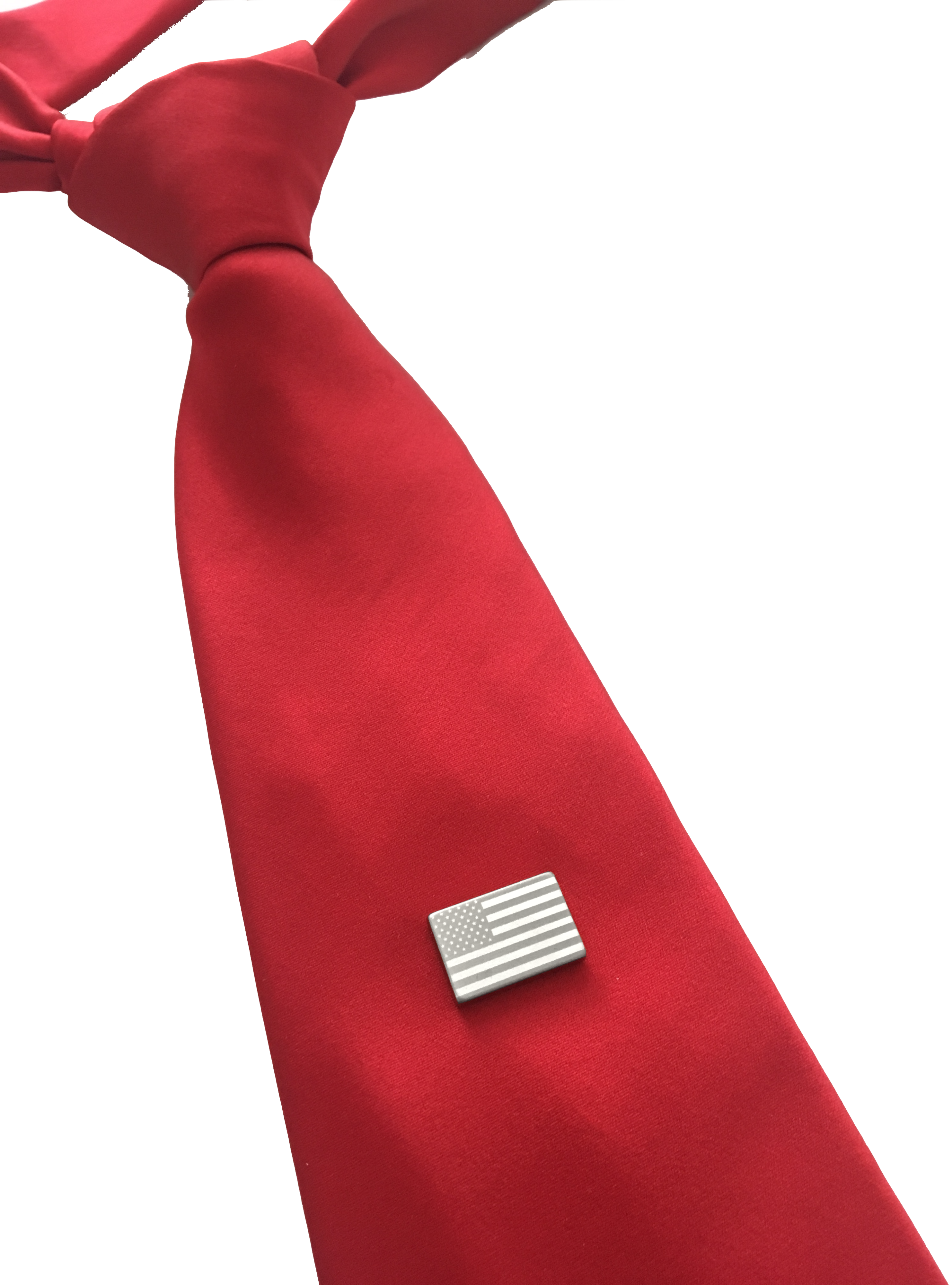 A Red Tie With A Flag Pin