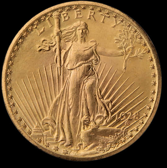 A Gold Coin With A Woman Holding A Staff