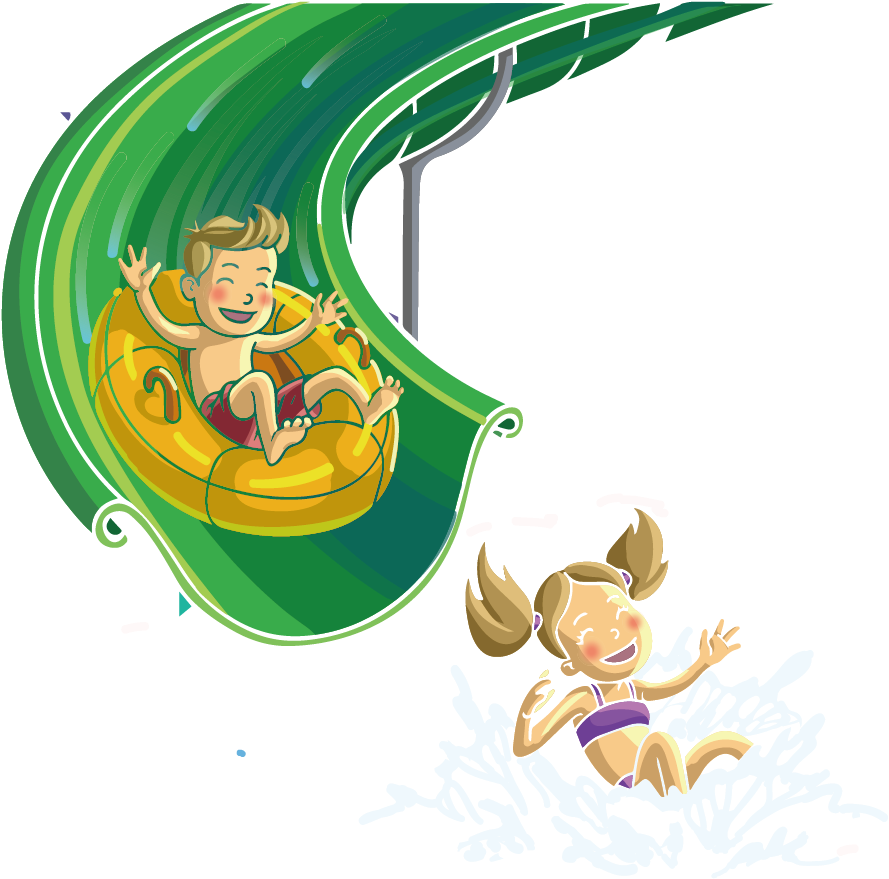 A Cartoon Of A Boy And Girl On A Water Slide