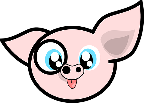 A Cartoon Pig With Big Eyes And Tongue Sticking Out