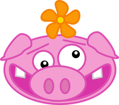 A Cartoon Pig With A Flower On Its Head