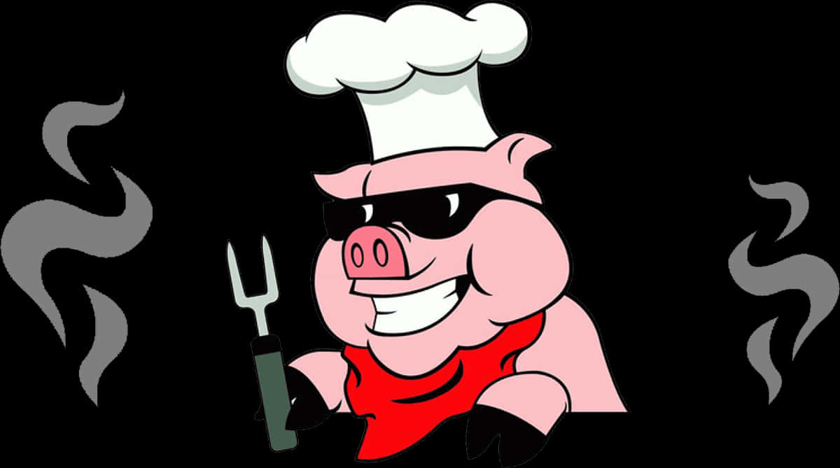 A Cartoon Pig Wearing A Chef Hat And Sunglasses Holding A Fork